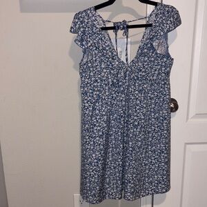 Blue Floral Open Back Dress